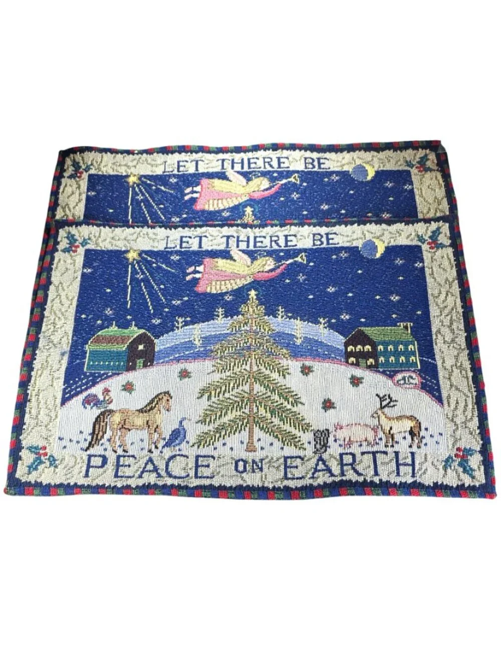 Tapestry Placemats Set Of 2 Peace On Earth Christmas Tree Holiday Table Linens